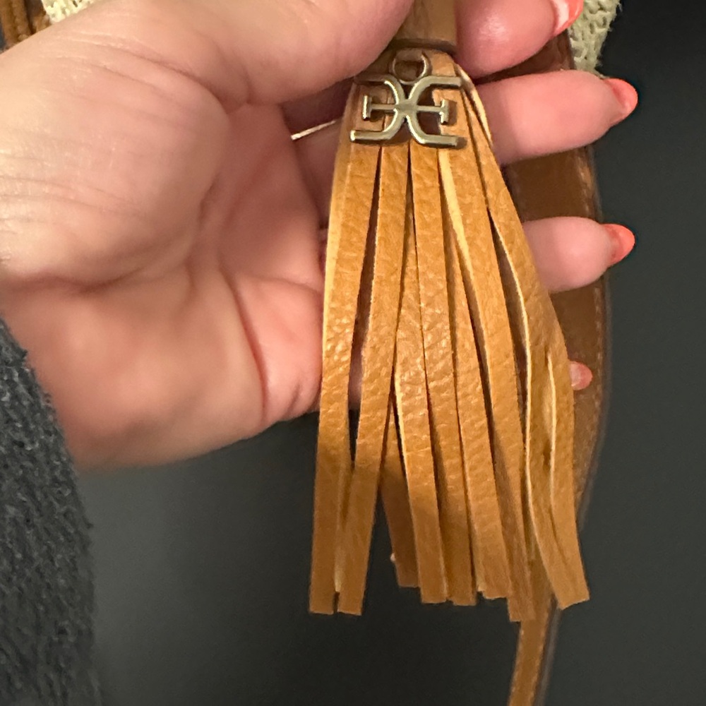 Sam Edelman Tan Leather & Raffia Crossbody Bag. NWOT. Flawless Hardware. - Picture 5 of 16